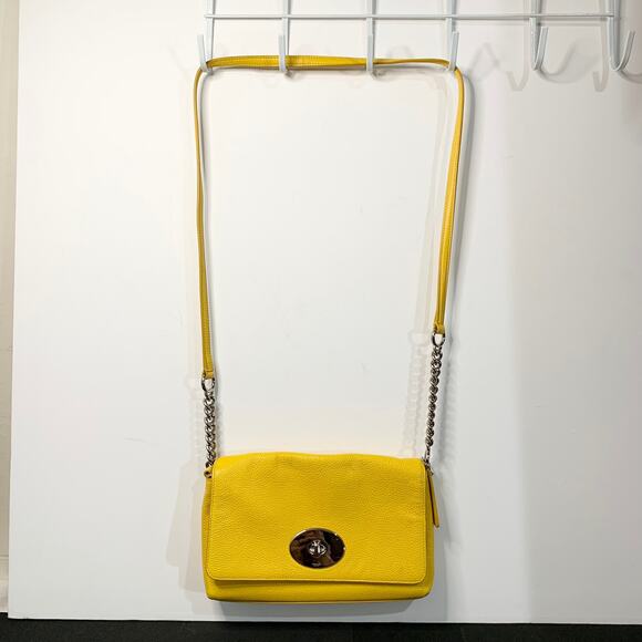 Coach Purse Small Crosstown Crossbody Bag in Yellow With Chain Detail & Turnlock - Picture 1 of 15